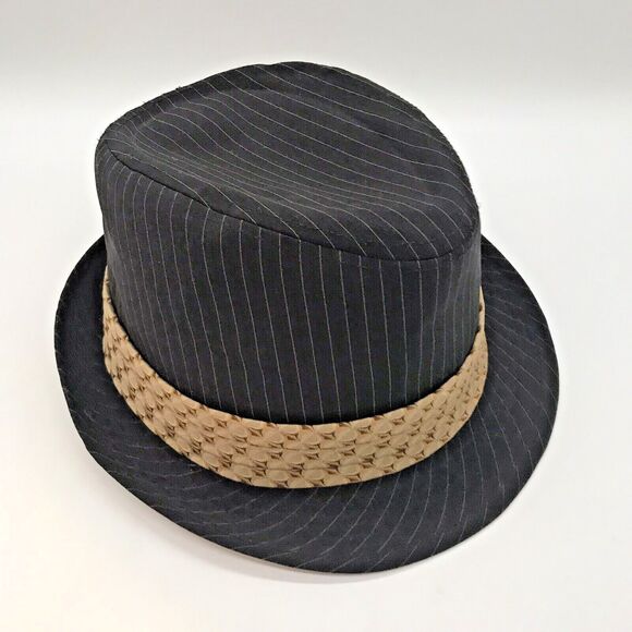 Peter Grimm Black Pin Stripe Fedora Hat Men's size S/M Lined Hat Band Rabbit Pin - Picture 3 of 11